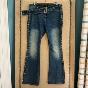 Fashion Nova Dark Blue Studded Boot Cut Jeans